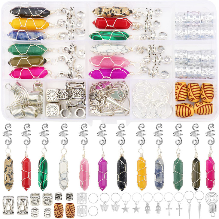 72 PCS Dreadlocks Jewelry Handemade Crystal Wire Wrapped Braids Hair Accessories Hair Tube Beads Hair Cuffs Hair Pendant