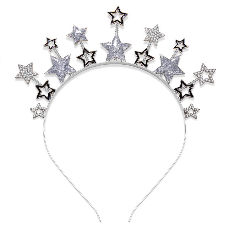 GLBCC Rhinestone Star Headband for Women Sparkle Star Tiara Crown Hairband Silver Wedding New Year