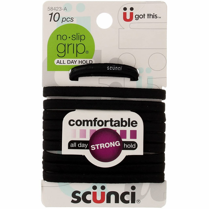 Scunci All Day Hold NoSlip Grip Black Elastics 10 Count Pack of 2