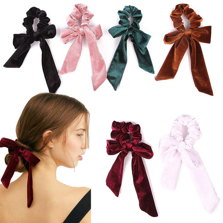 6Pcs Hair Scrunchies Bowknot Velvet Elastics Hair Bands Scrunchy Hair Rope Ties Hair Bow Ponytail Holder Accessories for
