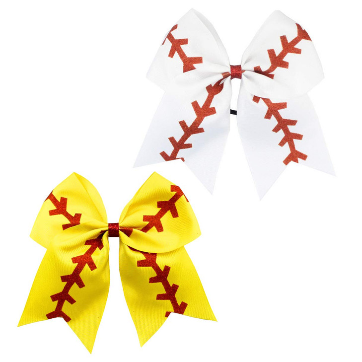 Girls Cheerleader Jumbo Bow Ponytail Holder Hairbow Girl Teen Hair Accessories JB81 AWhite Yellow