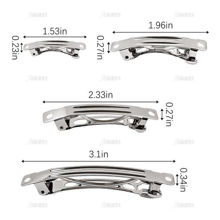 AUEAR French Barrette Iron Rectangle Hair Clips for DIY Clip Craft Bows 120 Pack 4 sizes