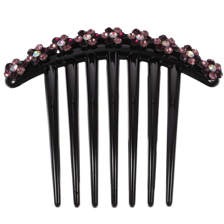 Minkissy Plastic Hair Side Comb Crystal Flower Hair Comb 7 Tooth French Twist Combs for Women Girls Random Color