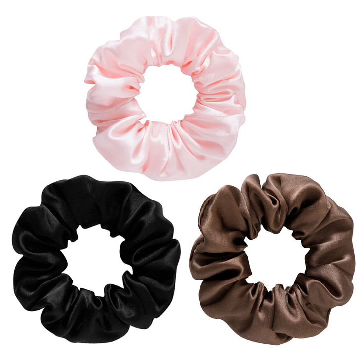SOBONNY Silk Scrunchies for Women 100 Mulberry Silk Hair Ties 3 Pack No Damage Elastic Ponytail Holders Brown Black Pink