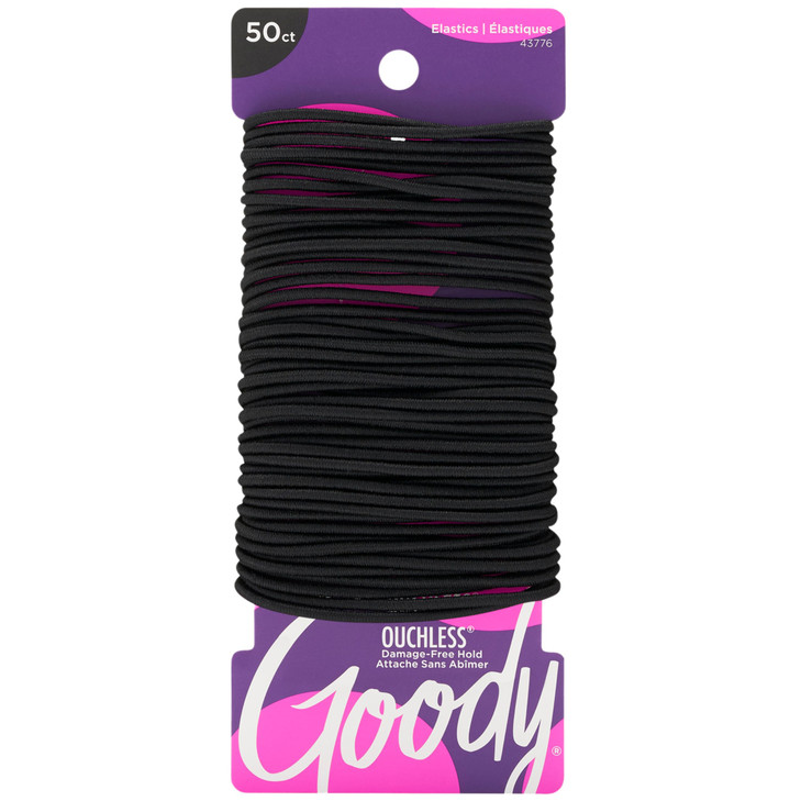 Goody Ouchless Hair Elastics No Pull No Breakage TangleFree Hold for Fine Hair 50 Count Black LongLasting Ponytail Holde