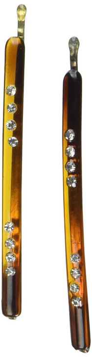 Caravan Tortoise Shell Pin Bobby with Crystal Stone Pair