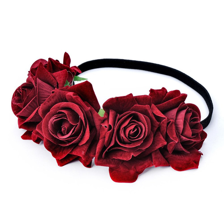 DreamLily Rose Flower Crown Wedding Festival Headband Hair Garland Wedding Headpiece 1Burgundy