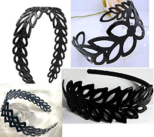 DMtse Set Of 4 X Black Plastic Hollow Leaf Decor Wide Hairstyle Headband Hair Hoop for Women Girl