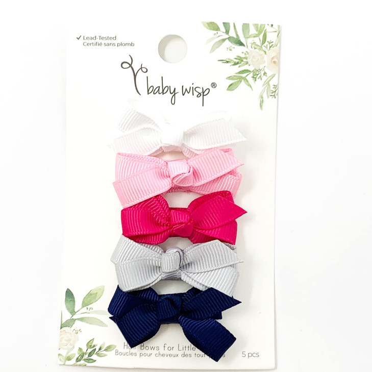 Baby Wisp 5 Grosgrain Boutique Hair Bows Baby Girls Toddlers Prep Girl Gift Set