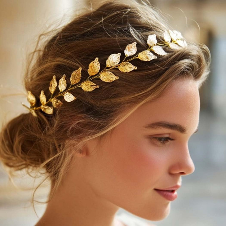 Yean Wedding Headband Gold Leaf Bridal Headpieces for Bridesmaid and Flowergirls 157 Inches Gold