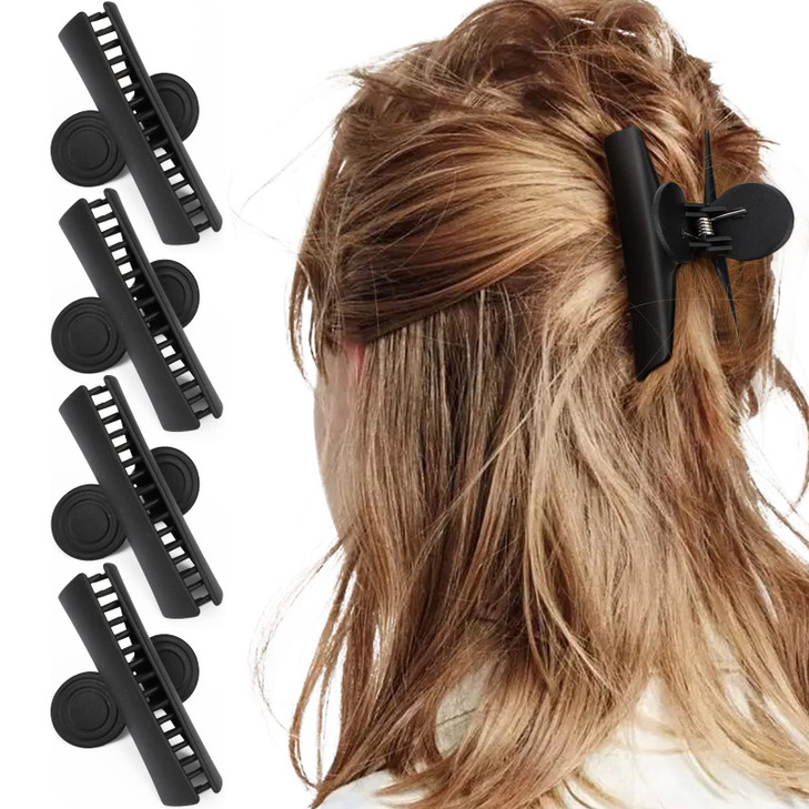 Professional Salon Butterfly Hair Clips Segbeauty 4pcs Large Black 354 inches Double Teeth Hair Sectioning Clamps for Ha