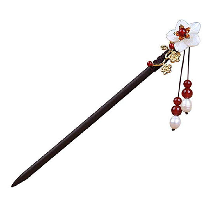 Chinese Classical Hairpin Pearl Shell Flower Headdress Hair Chopsticks for Women Wooden 708 Hair Sticks for Buns with gi