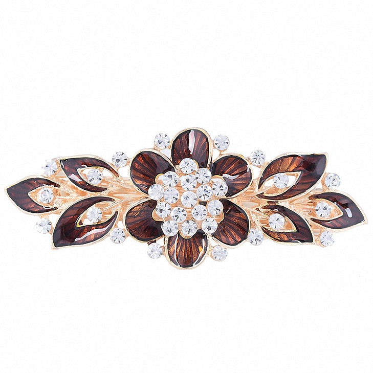 Women Barrettes Colorful Enamel Flower Crystal Rhinestone Hairpin Hair Clips Hair Grips Hair Accessories Updo Ponytail H