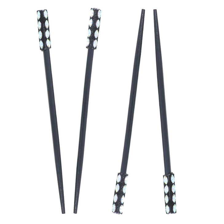 2 Sets of Two Wooden Hair Sticks With Gem Top for WomenBlack
