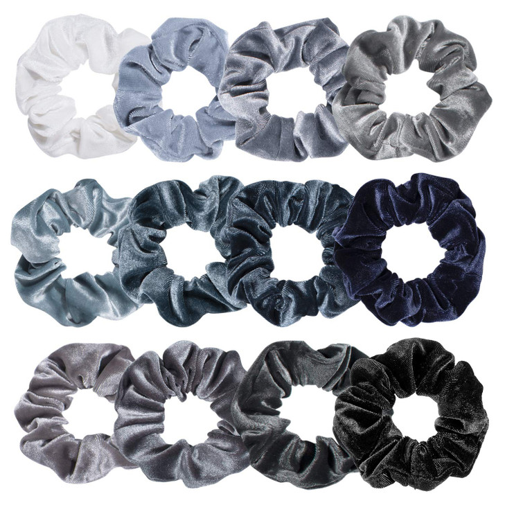 Whaline 12Pcs Blue Gray Theme Hair Scrunchies Velvet Elastics Scrunchy Bobbles Soft Hair Bands Hair Ties Hair Accessorie