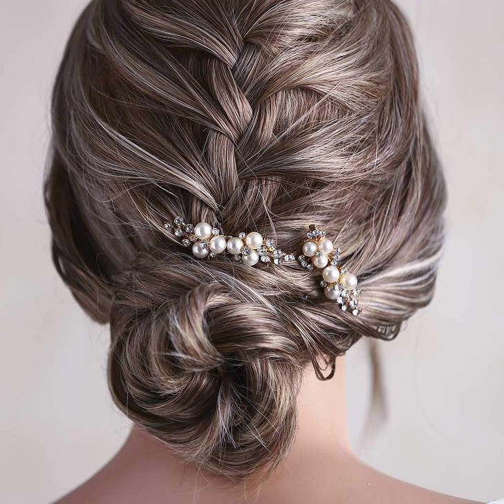 Asooll Gold Wedding Pearl Hair Comb Bride Crystal Hairpiece Bridal Rhinestone Hair Clip Hair Accessories for Women Set o