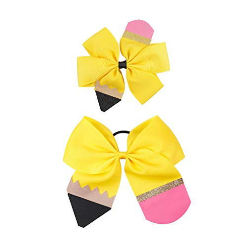 Pencil Girls Hair Bow Ponytail Holder Jumbo Hair Clips For Cheerleader Girls JBC13 1Yellow
