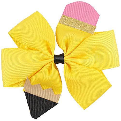 Pencil Girls Hair Bow Ponytail Holder Jumbo Hair Clips For Cheerleader Girls JBC13 1Yellow