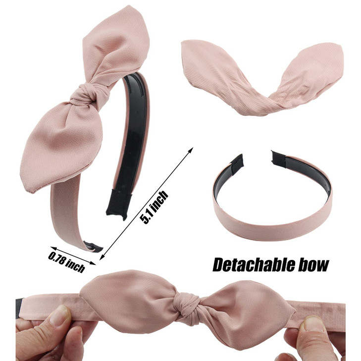 Carede Solid Bow Headbands for Women Twist Knot Headband Wired Rabbit ears Plastic Head bands with Teeth Elastic Cloth B