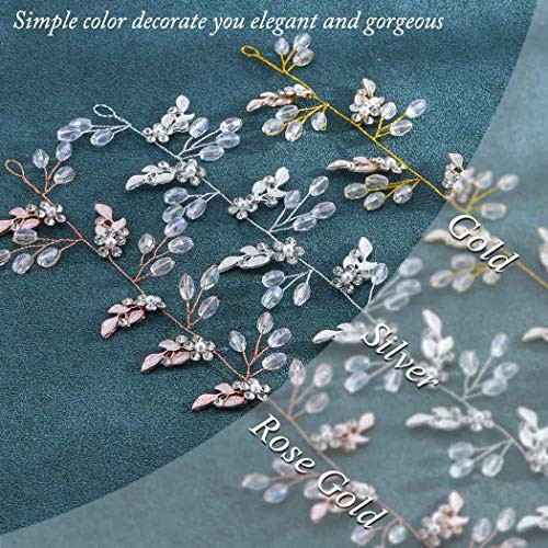 Unicra Leaf Wedding Hair Vine Flower Bridal Hair Piece Crystal Rhinestone Long Headband for Women and Girls Gold