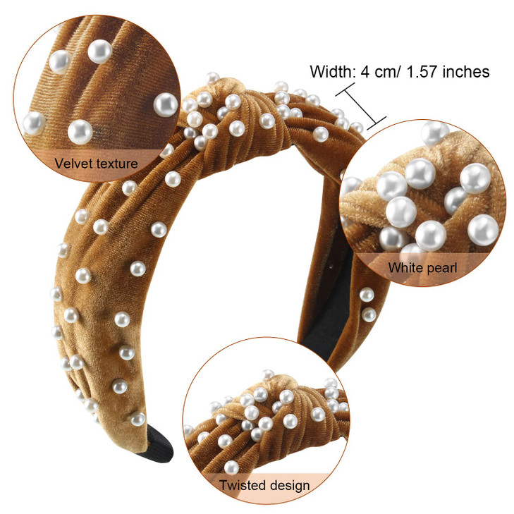 WILLBOND 3 Pieces Pearls Headband Knotted Headband for Women Velvet Pearls Hairband for Woman Hair Accessories