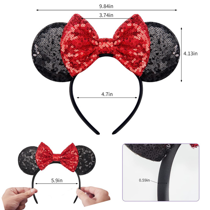 FANYITY Mouse Ears Sequin Mouse Ears Headband for Boys Girls Women Halloween Birthday Party