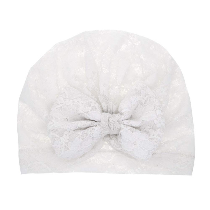 JustMyDress Lace Bow Headband Turban for Baby Girls White 2 Pcs Set