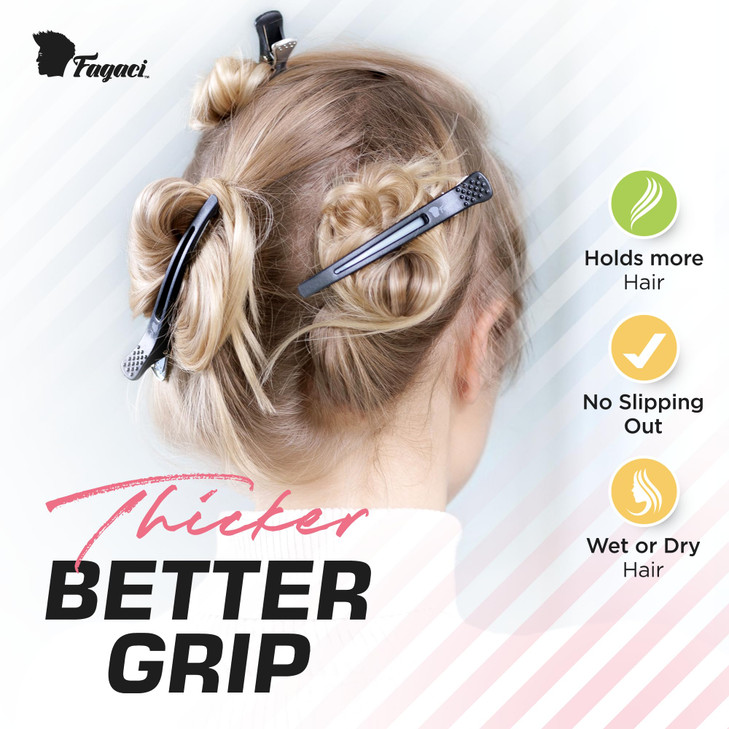 Fagaci Hair Clips Firm Grip Hair Clips for Styling Sectioning with Silicone Band Duckbill Hair Styling Clips 6 Count Bla