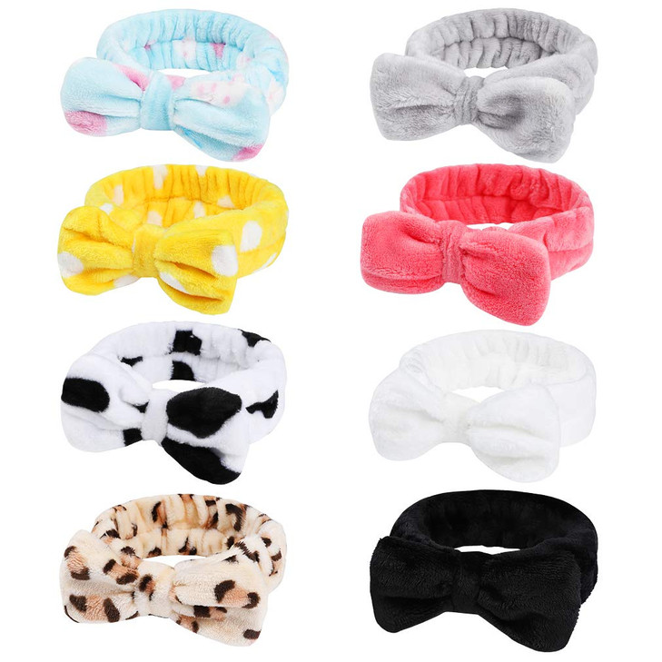 Hishexin 8 Pack Spa Headbands for Women Soft Bow Skincare Headband for Washing Face Skincare Salon Makeup Bulk Spa Party