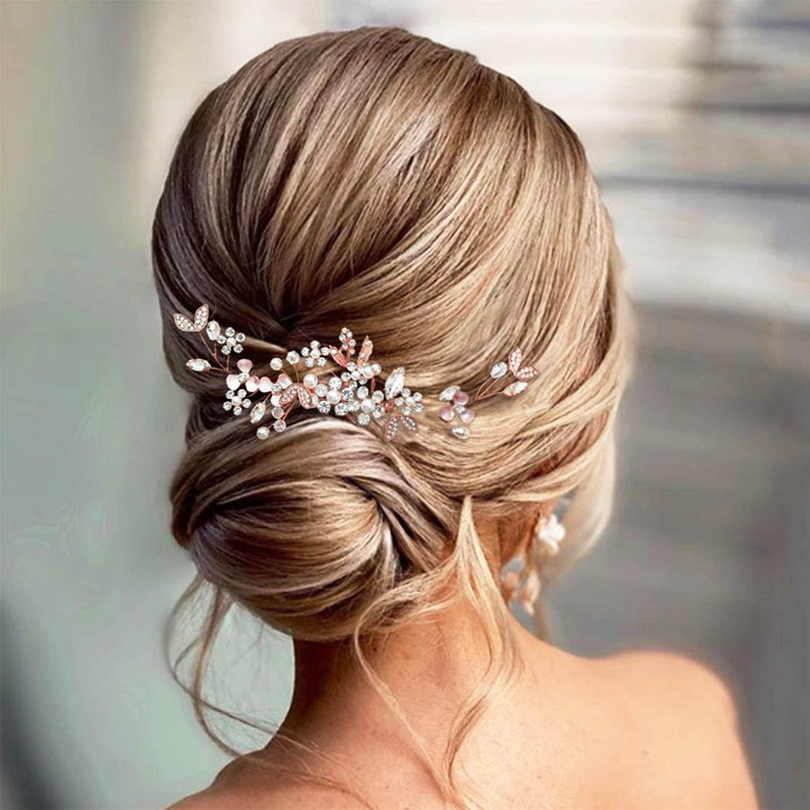 Casdre Crystal Bride Wedding Hair Comb Rhinestone Bridal Hair Piece Flower Hair Accessories for Women and Girls A Rose G