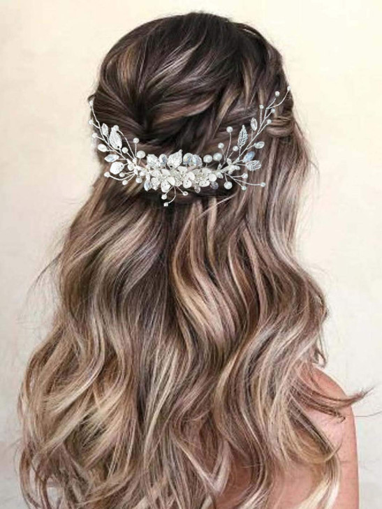 GORAIS Bride Wedding Hair Vine Flower Hair Piece Rhinestone Bridal Headpiece Hair Accessories for Women