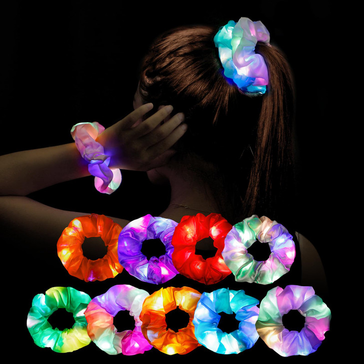9 Pcs LED Light Hair Scrunchies Satin Elastic Bands Ties Ropes 3 Colors Light Modes Soft Cute Silk Scrunchy Hair Accesso