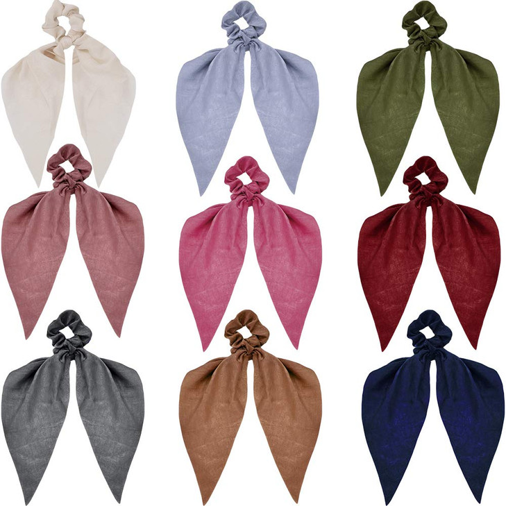 9 Pcs Satin Hair Accessories Set Bow Scrunchies Solid Bow Hair Bands Ribbon Ponytail Holders with Tails and Elastic Hair