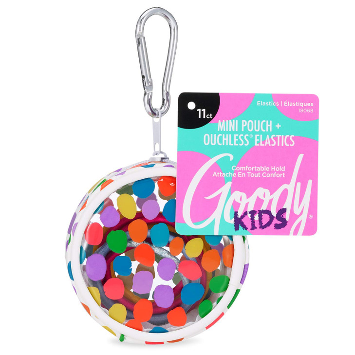Goody Kids Ouchless Elastics with Mini Pouch 11 Count Dots Print for All Hair Types Hair Accessories for Women and Girls