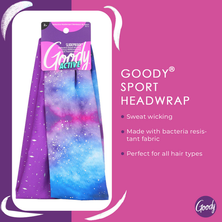 Goody Sports Headwrap 2 Pack Reflective Galaxy Soft and Strong for a Comfortable Fit for All Hair Types Ouchless Hair Ac