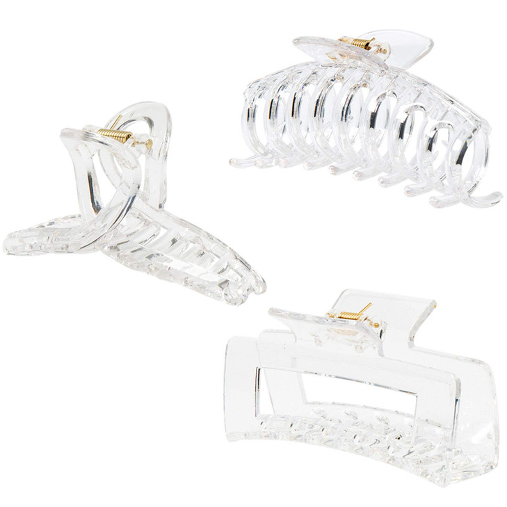 Kitiin Clear Claw Clips for ThickFineThin Hair Strong Holding Large Jaw Polycarbonate Clips for Women 3 pcs
