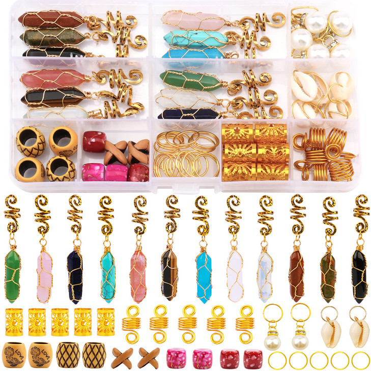 Messen 69 PCS Dreadlocks Jewelry Handemade Crystal Wire Wrapped Braids Hair Accessories Imitation Wood Beads Aluminum Ha