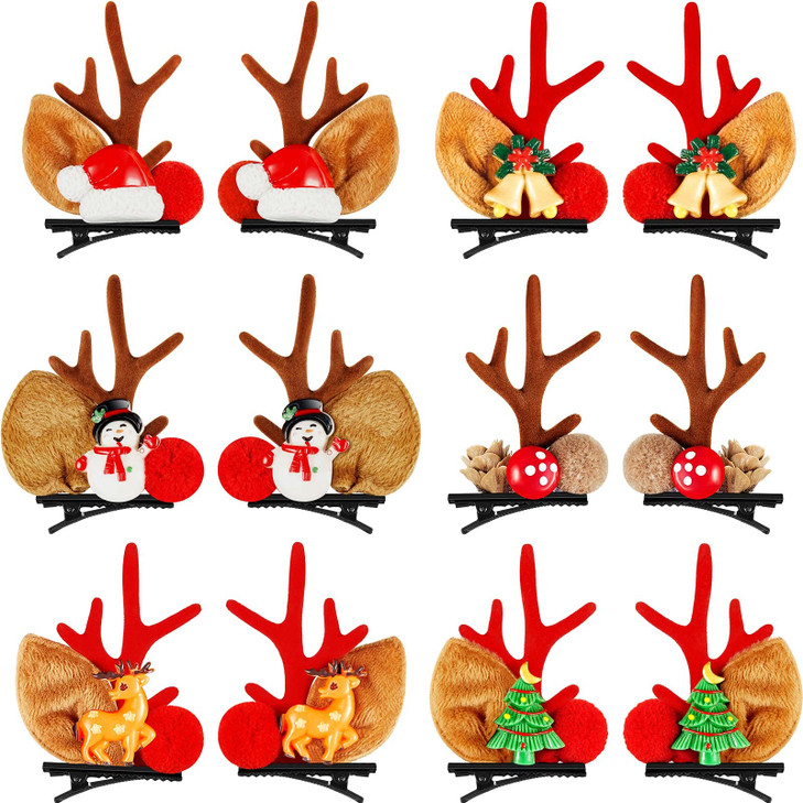 6 Pairs Girls Hair Clips Deer Horn Barrettes Christmas Reindeer Hair Clip Antlers Hair Clips Antler Hair Ornament Hair A