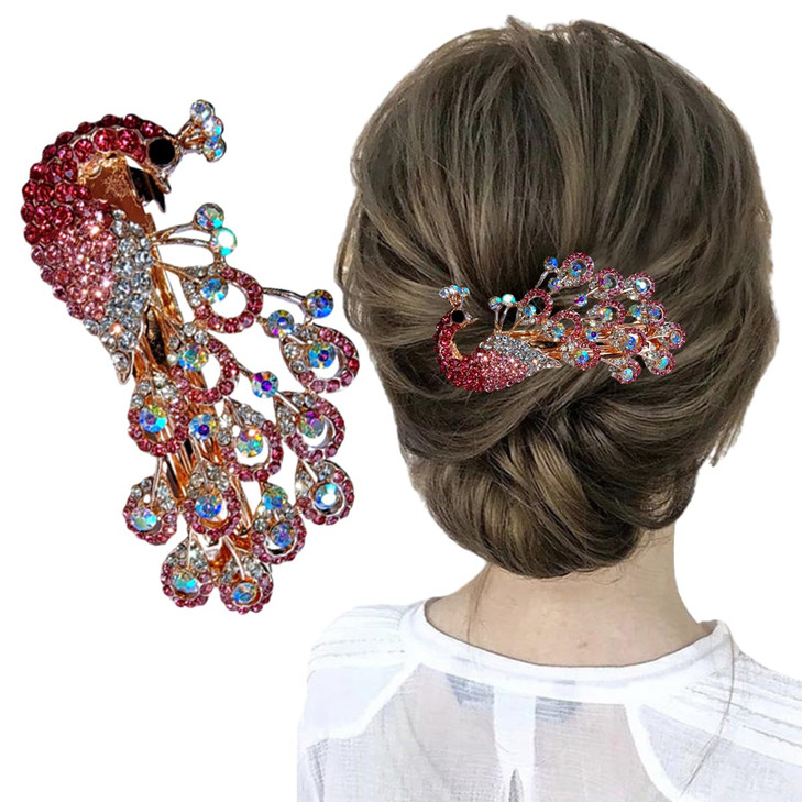 Yusier Peacock Rhinestone Hair Clip Decorative Hair Clips for Women Color Diamond Metal Hair Clip Womens Prom Hair Acces