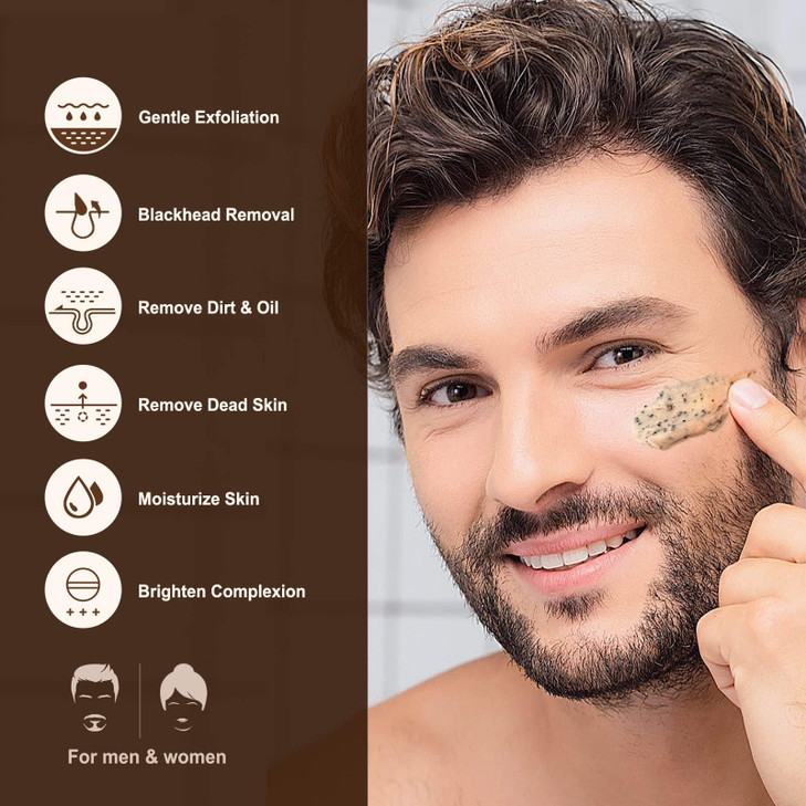 JVR Face Scrub for Men, Facial Scrub for Deep Exfoliating, Cleansing Blackheads, Ingrown Hair, Pre-shave Soften, Organic Formulated with Coffee Extra