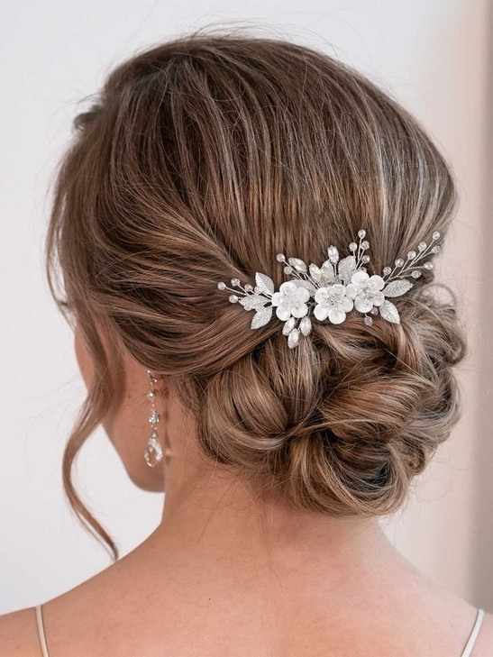 Catery Flower Bridal Hair Comb Wedding Hair Clip Rhinestone Hair Accessories for Brides and Women Silver
