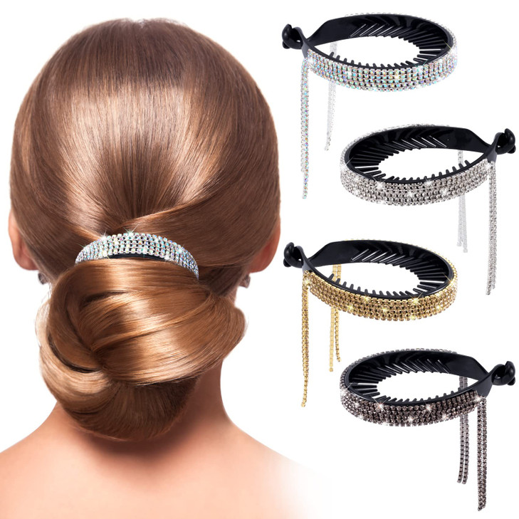 ANCIRS 4 Colors Tassel Ponytail Hair Clips for Women Rhinestone Hair Styling Claws for Buns Hair Holder Large Glittering