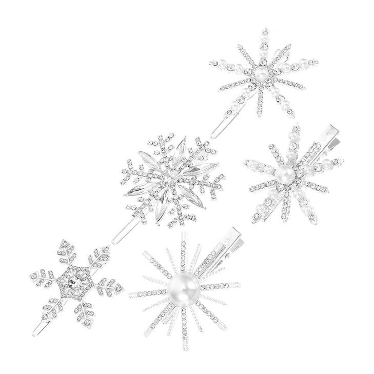 Lurrose Christmas Hair Clips 5pcs Christmas Snowflake Hair Clips Rhinestone Snowflake Hairpins Winter Xmas Hair Barrette