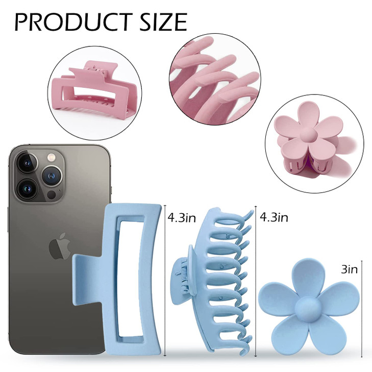Large Hair Claw Clips 12 Pack Flower Hair Clips for Thin Hair Big Square Matte Strong hold for Thick Hair 3 Styles Hair