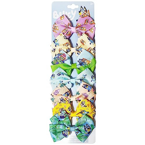 Bluey Kids Hair Bows Hair Accessories Gift Set Bluey Hair Bow 7 Pcs 4 Inch Bow Bundle HairBows for Girls Different Bluey