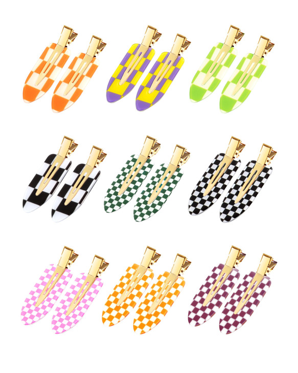 No Crease Hair Clips 18 Pcs Checkerboard No Bend Clips Acrylic Resin Styling Makeup Creaseless Flat Clips for Women Girl