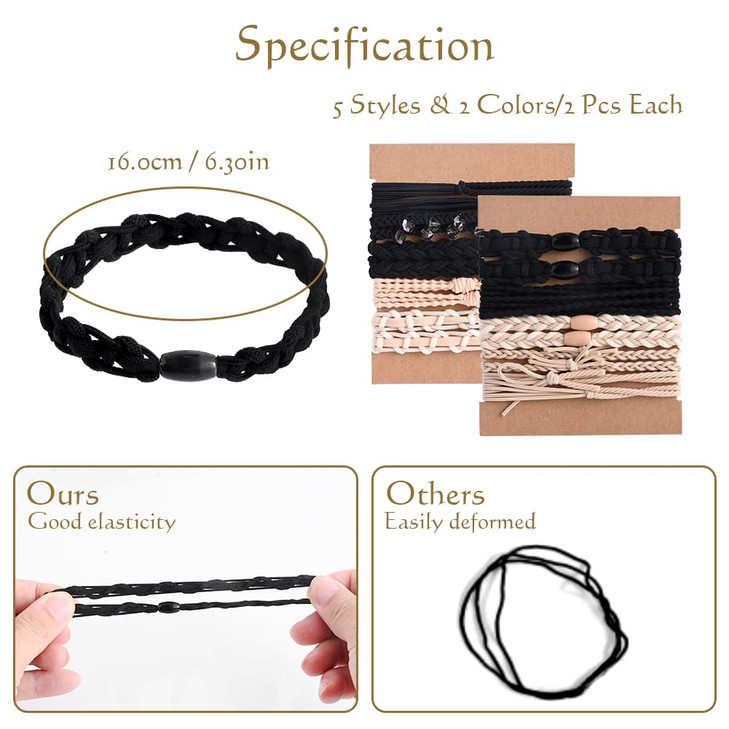 20 PCS Boho Hair Ties Bracelets 5 Style Hair Ties No Damage Bracelet for Thin and Thick Hair Cloth Hair Ties for Girls W