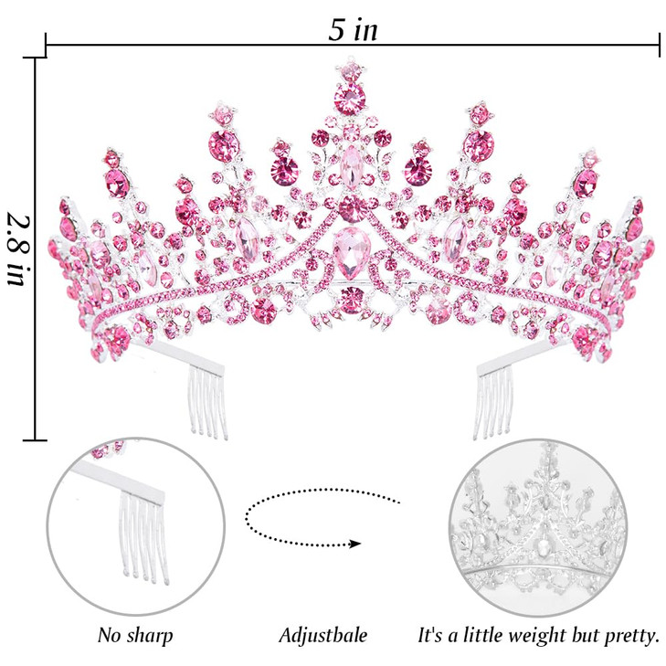 Bolonar Silver Crystal Crown for Women Queen Tiara with Combs Glitter Birthday Sash