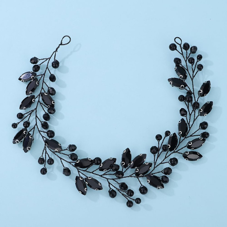 Teyglen Bride Wedding Rhinestone Hair Vine Bridal Black Crystal Headband Gothic Crystal Hair Piece Hair Accessories Vint