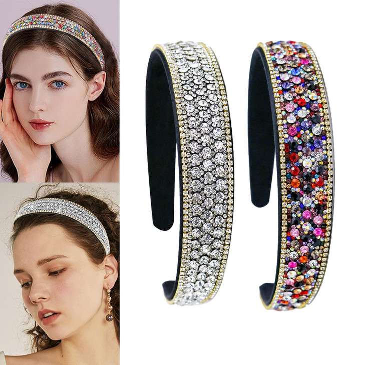 SHEHARUHI 2 Pieces Fashion Rhinestone Headbands Gorgeous Crystal Hair Accessories Glitter Sparkly Diamond Headbands for